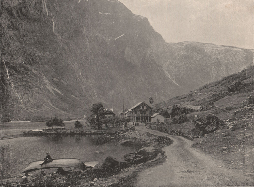 GUDVANGEN. Telephone station and hotels, Gudvangen. Norway 1895 old print